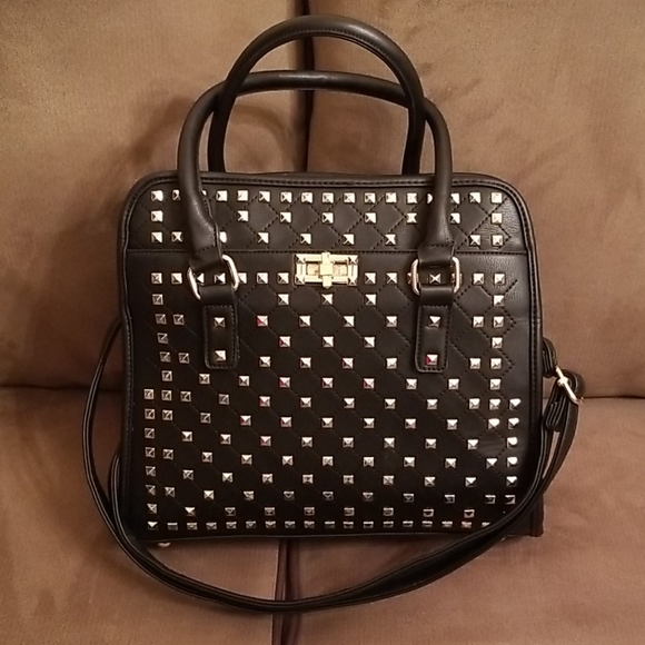 Black handbag with gold studs and hardware - Picture 3 of 16